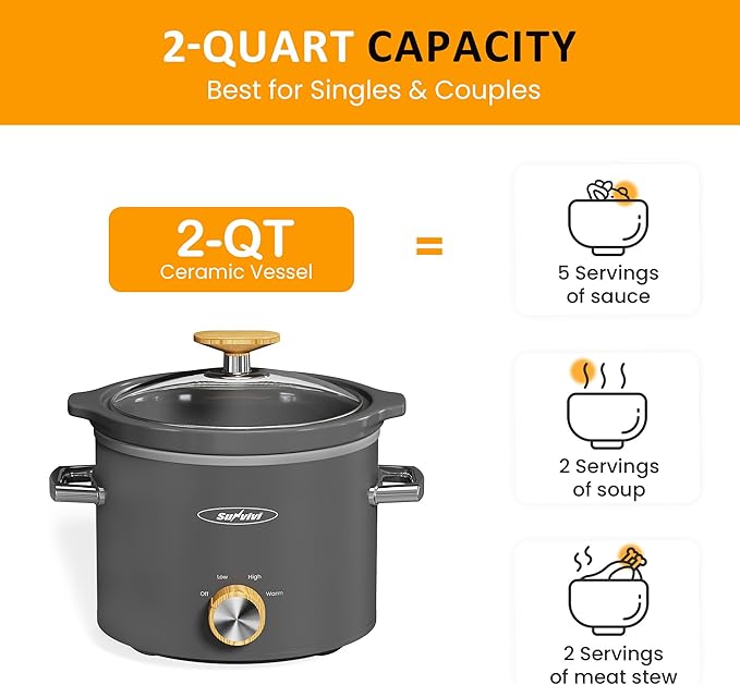 Sunvivi 2 Quart Slow Cooker, Small Slow Cooker