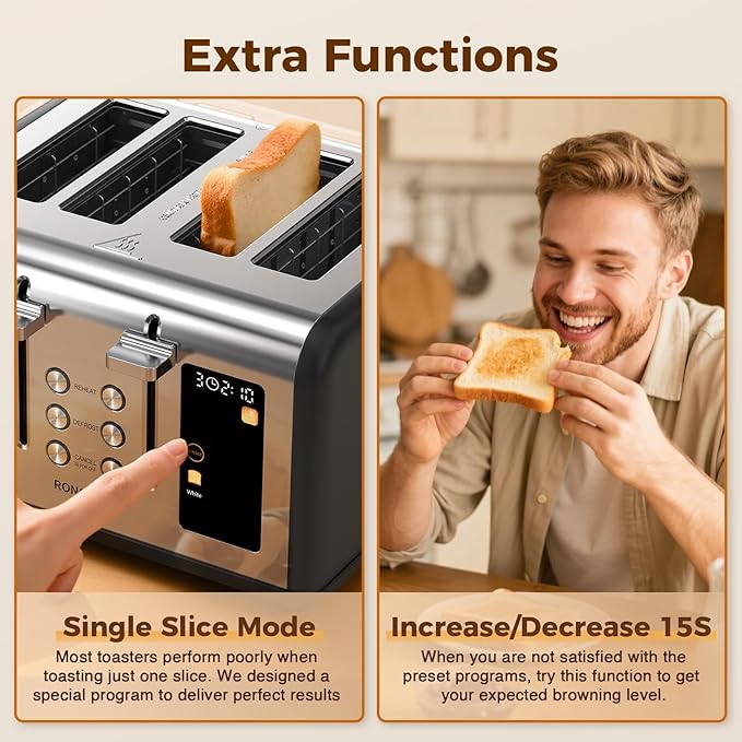 4 Slice Touch Screen Toaster, Easy-to-Use Digital Stainless Steel Toaster