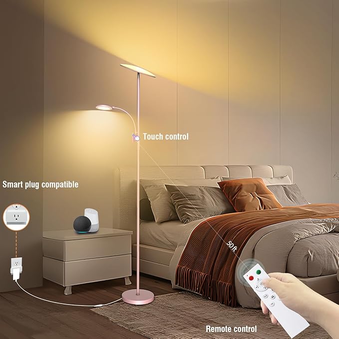 marctronic Pink Floor Lamps for Living Room, 44W/4500LM Super Bright 2 in 1 LED