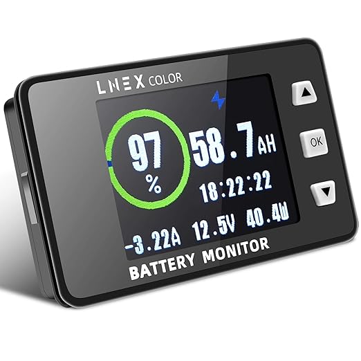 LNEX 500A Shunt Battery Monitor, 2.4" Color Screen RV Monitor