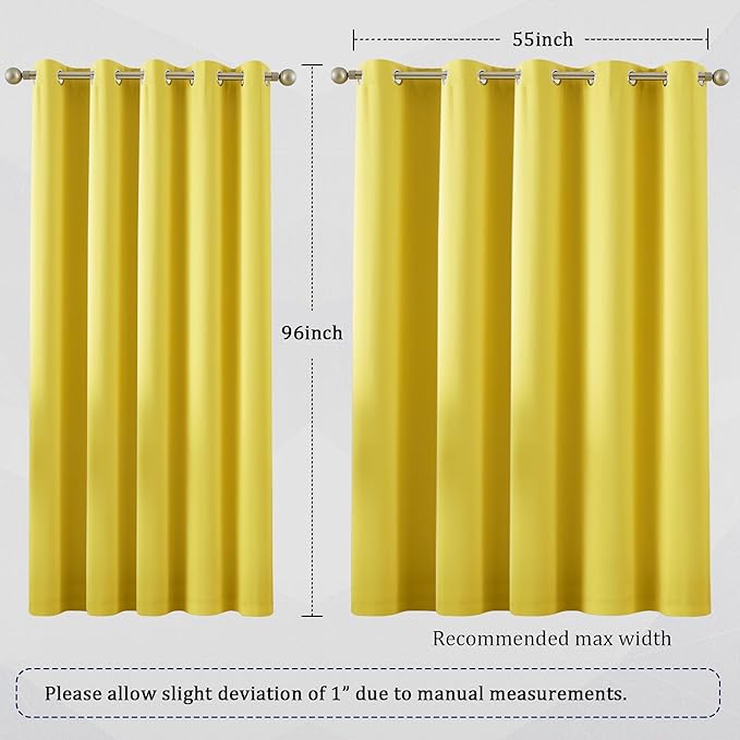 DUALIFE Yellow Grommet Room Darkening Curtains 60 x 96 Inches, 2 Panels