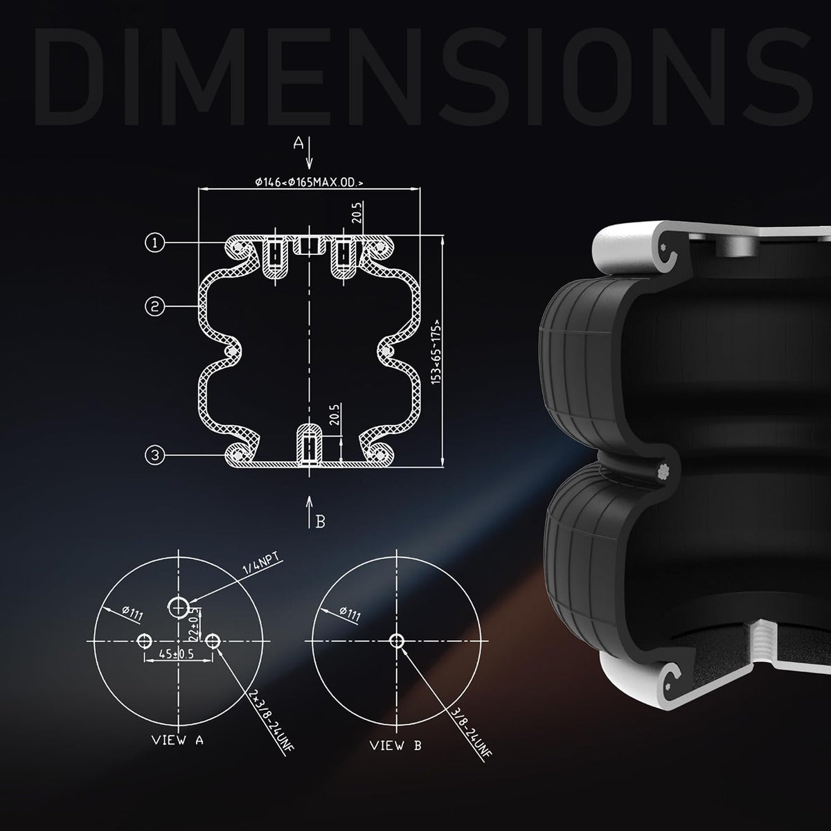 deeagle rear air bags suspension kit for dodge, close-up detail