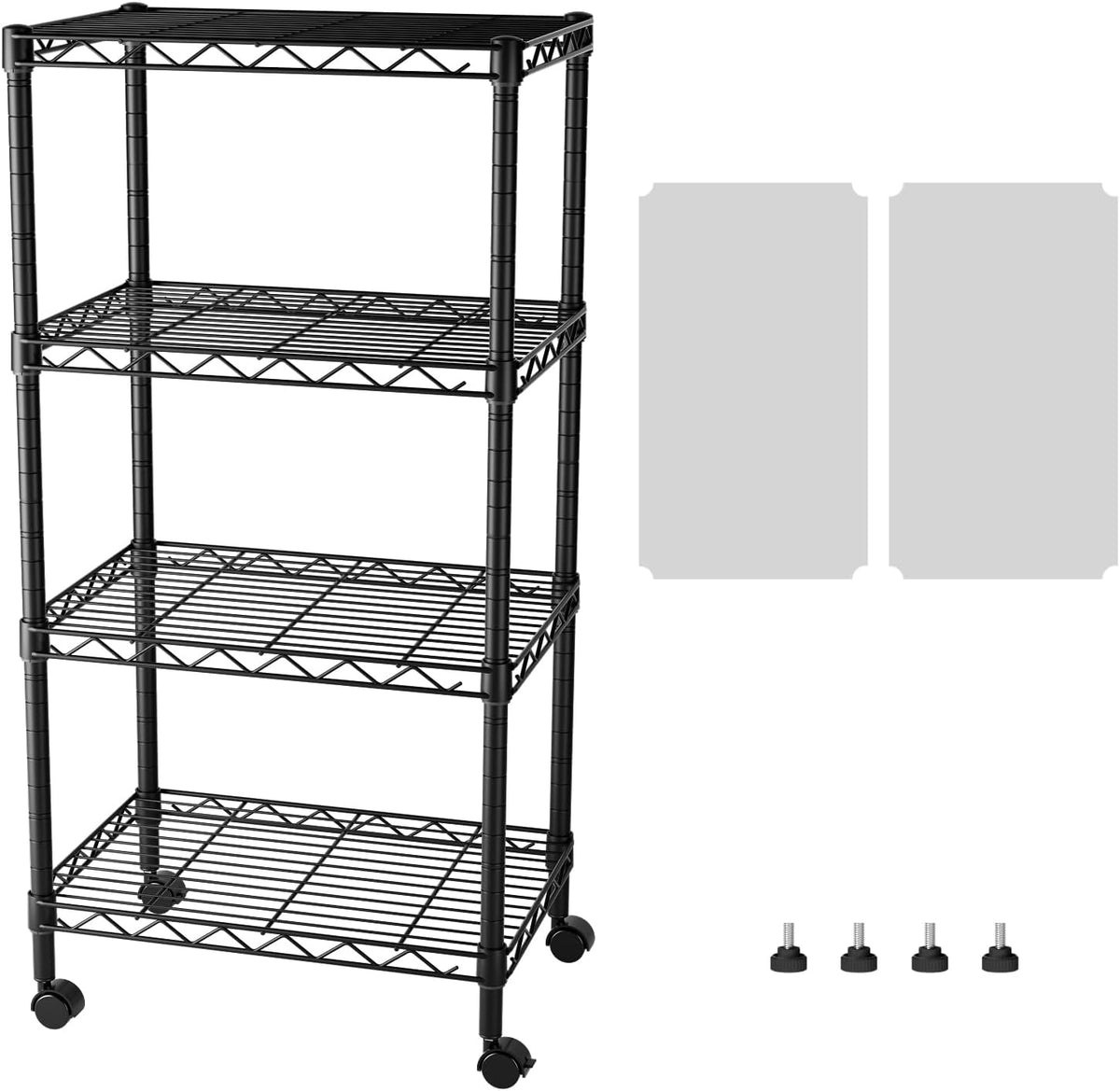 SINGAYE 4 Shelves Storage Shelf Wire Shelving Unit Metal Adjustable Wheels