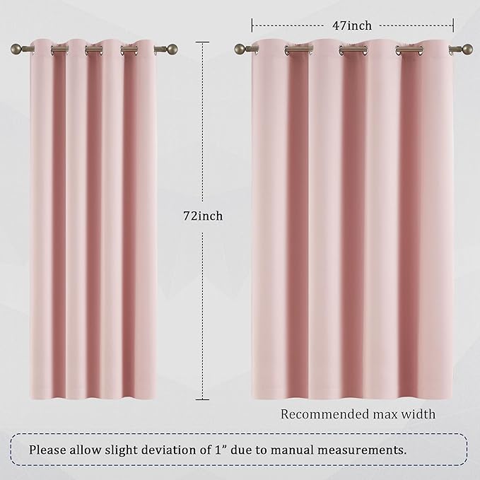 DUALIFE Pink Curtains for Bedroom 72 Inch Length Room Darkening Curtain for (Set of 2)
