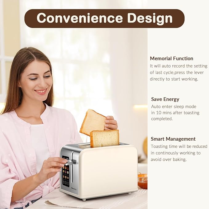 Mecity 2 Slice Touch Screen Toaster, 1.5" Wide Slot, Stainless Steel Smart