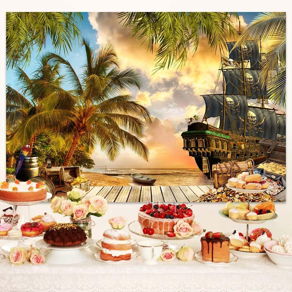 10X8ft Pirate Theme Photo Backdrop Photography Background, Pirate Ship Treasu...