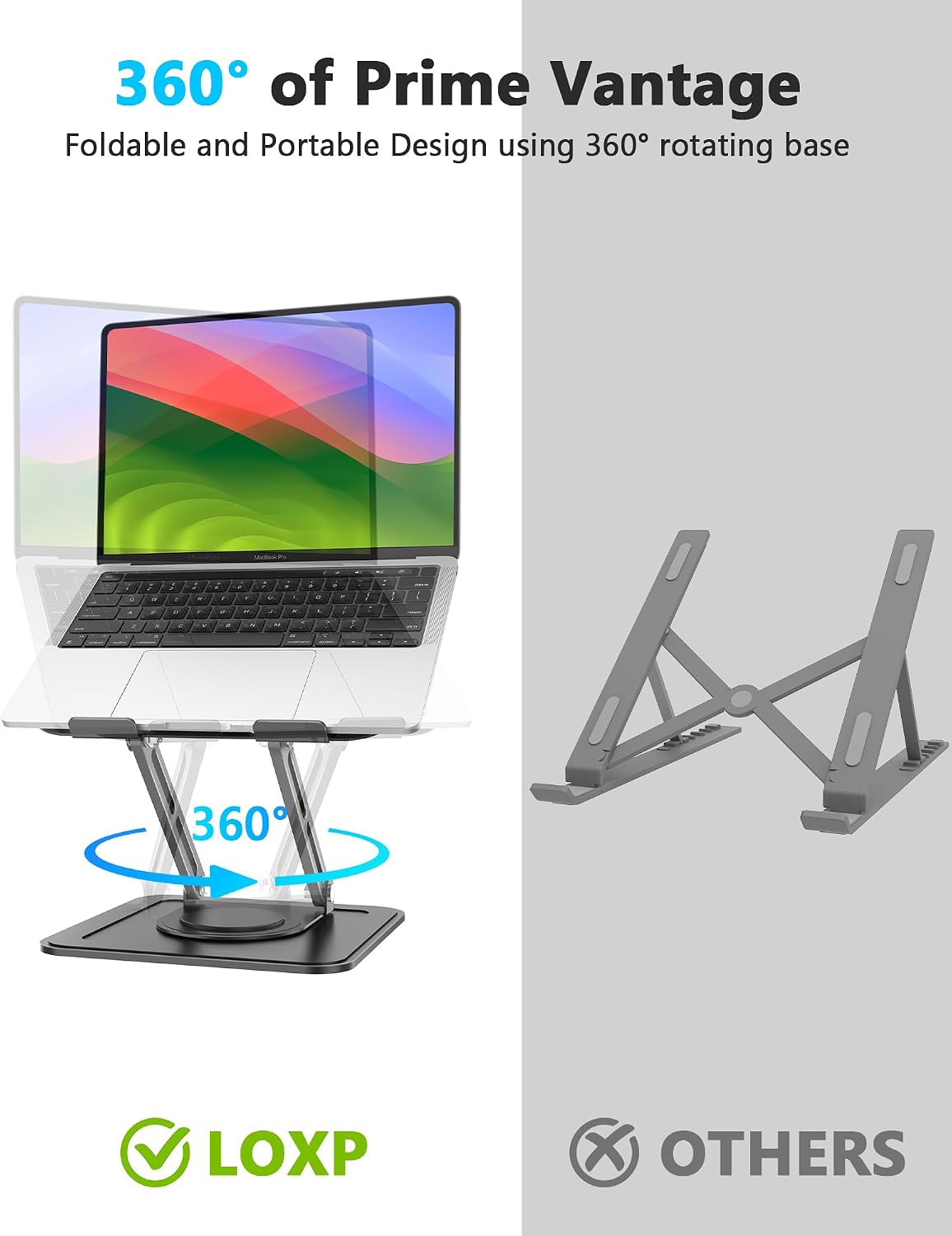 loxp adjustable laptop stand, computer stand with 360 shown in use