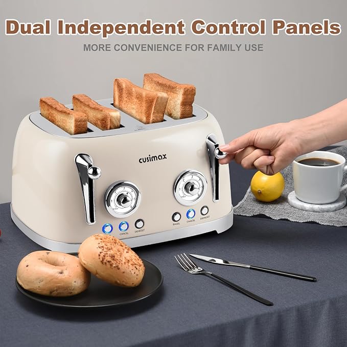 CUSIMAX Toaster 4 Slice, Retro Toaster