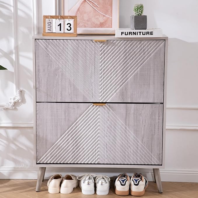 Shoe Cabinet with 2 Flip Drawers, Freestanding Shoe Cabinet Organizer with 4