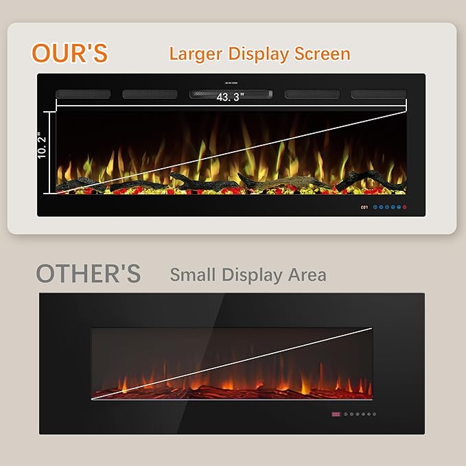 48" WiFi Electric Fireplace Inserts, Recessed and Wall Mounted Fireplace Heater