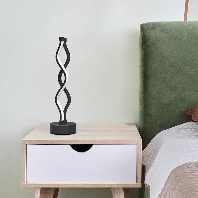 NUÜR Infinity Spiral LED Table Lamp Black, Dimmable Metallic Bedside Lamp