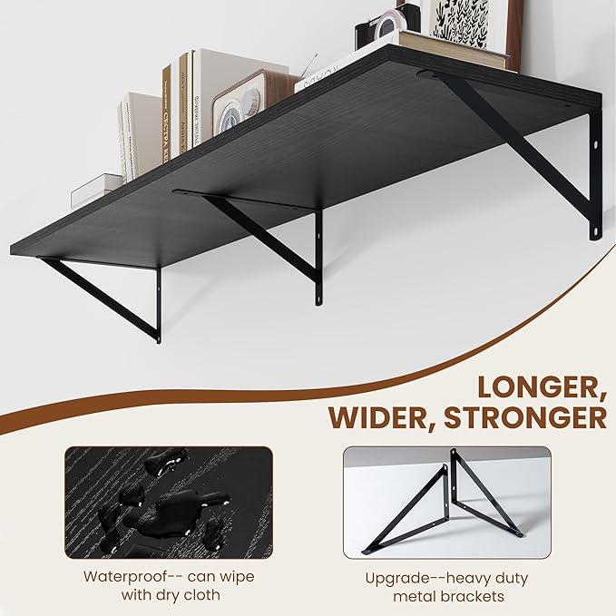 Heimlove Black Deep Floating Shelves (Set of 2)