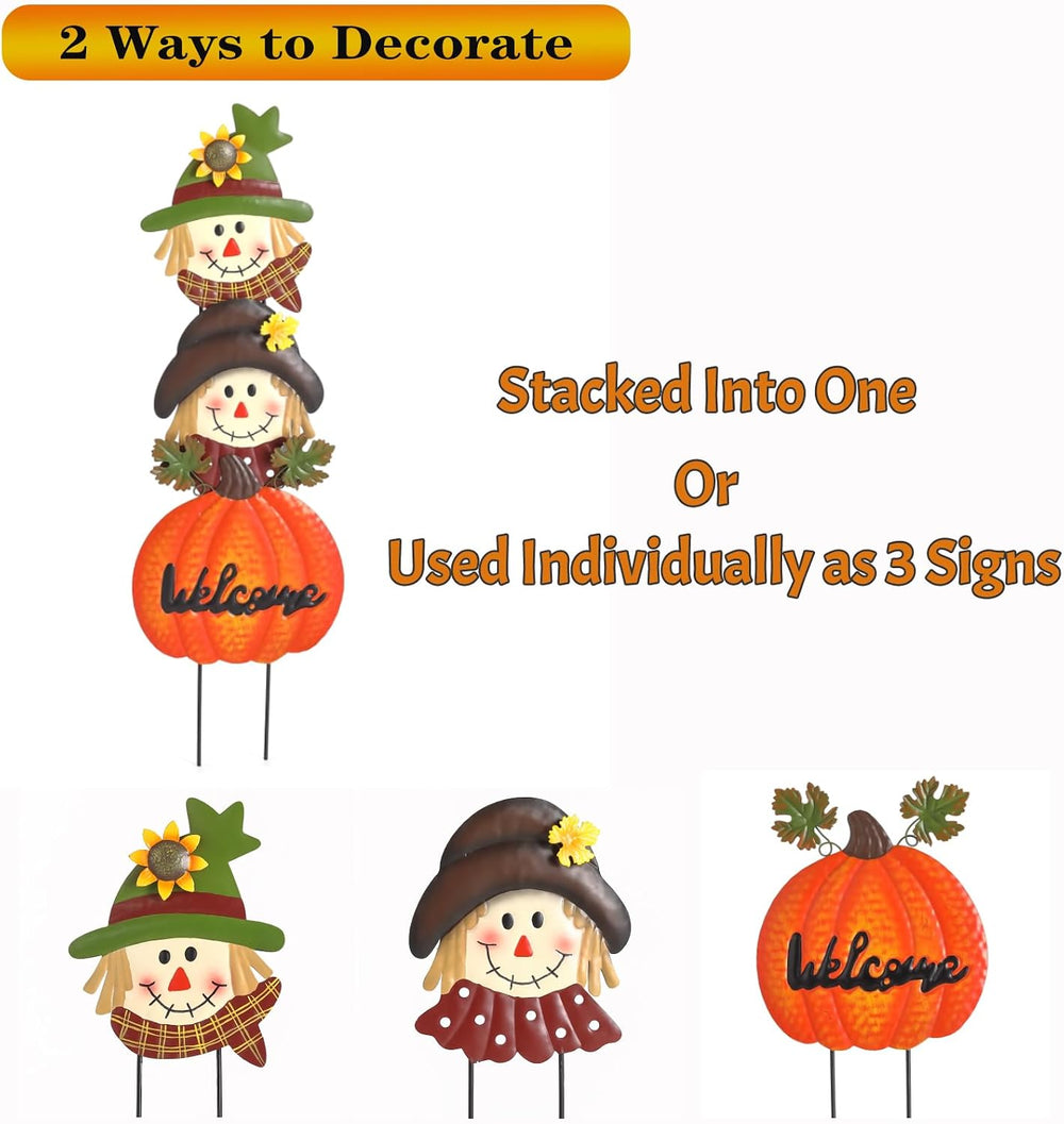 Fall Decorations for Home Outdoor, Metal Stacked Scarecrow & Pumpkin Yard...