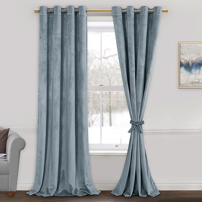 JIUZHEN Soft Velvet Curtains 108 inch, Room Darkening Smooth Hand-Feeling