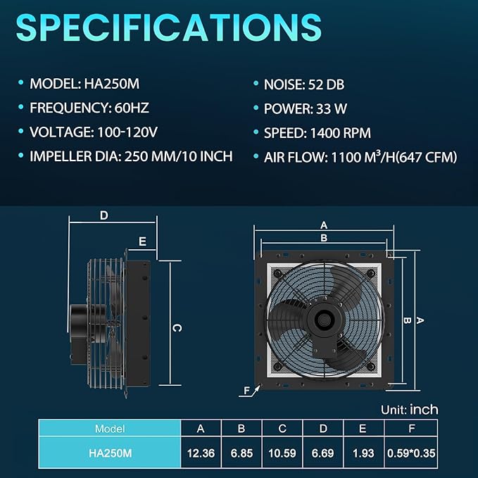 HG Power 10 Inch Shutter Exhaust Fan