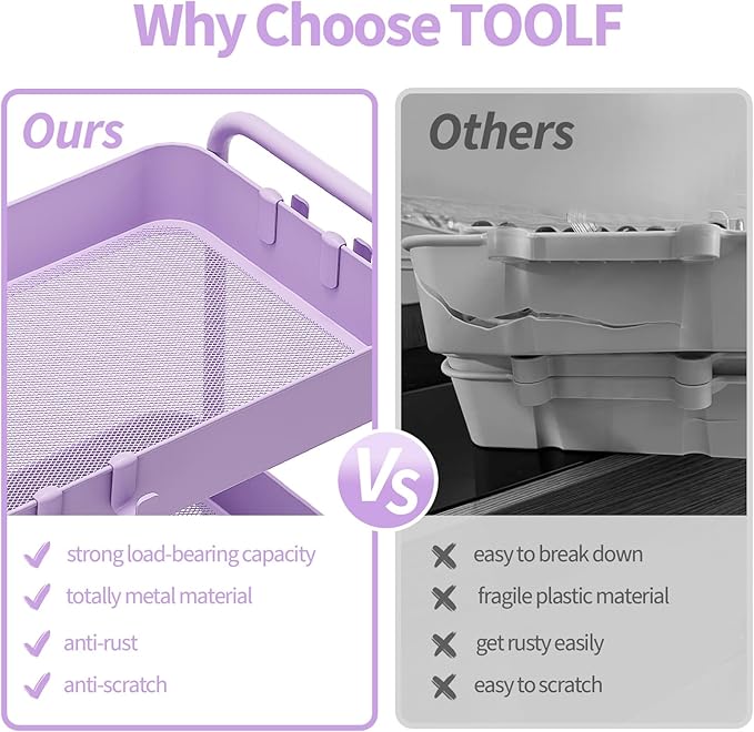 TOOLF 4-Tier Metal Rolling Cart