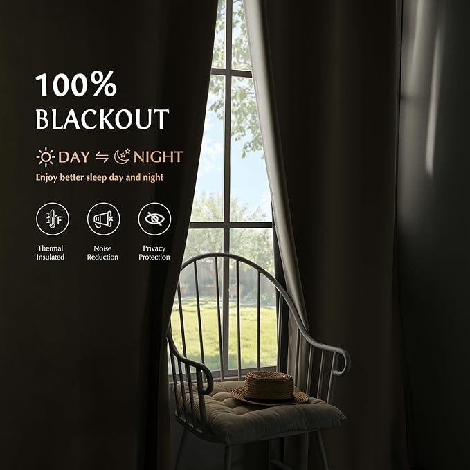 Beauoop Cream 100% Blackout Curtains 96 Inch Long 2 Panels