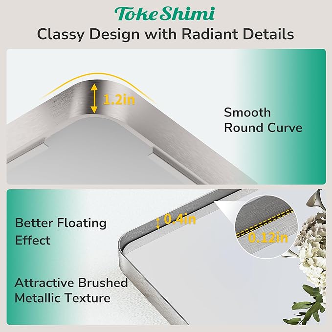 TokeShimi Brushed Nickel Vanity Mirror 60x36, Bathroom Mirror Framed Aluminum