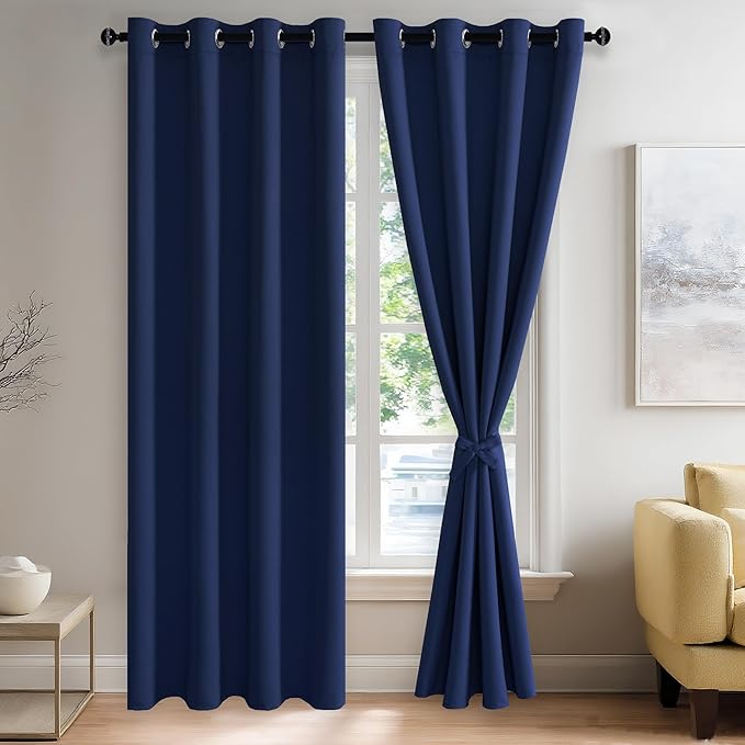 JIUZHEN Navy Blue Blackout Curtains (Set of 2)