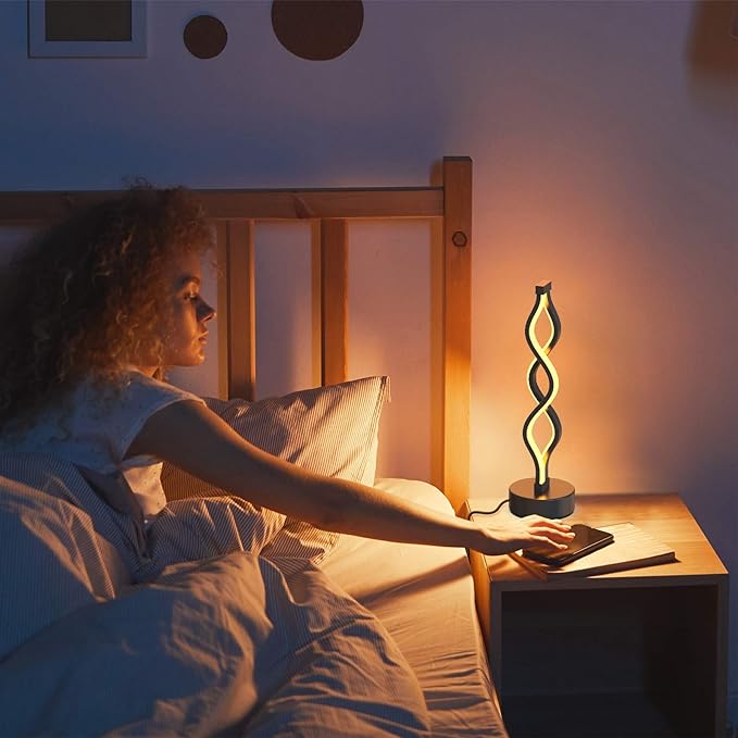 NUÜR Infinity Spiral LED Table Lamp Black, Dimmable Metallic Bedside Lamp