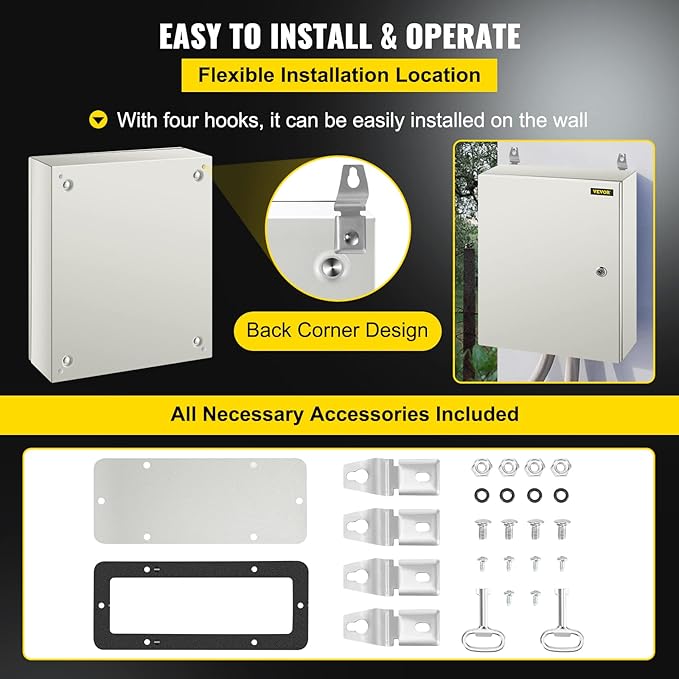 VEVOR NEMA Steel Enclosure, IP66 Waterproof & Dustproof, Outdoor/Indoor