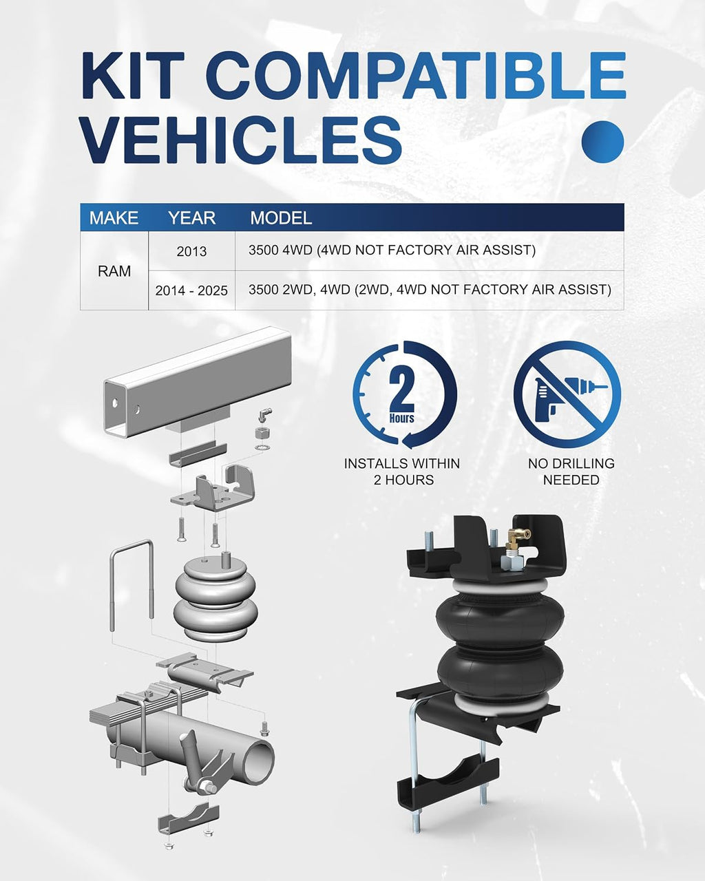 topick rear air bags suspension kit for 2014-2026 shown in use