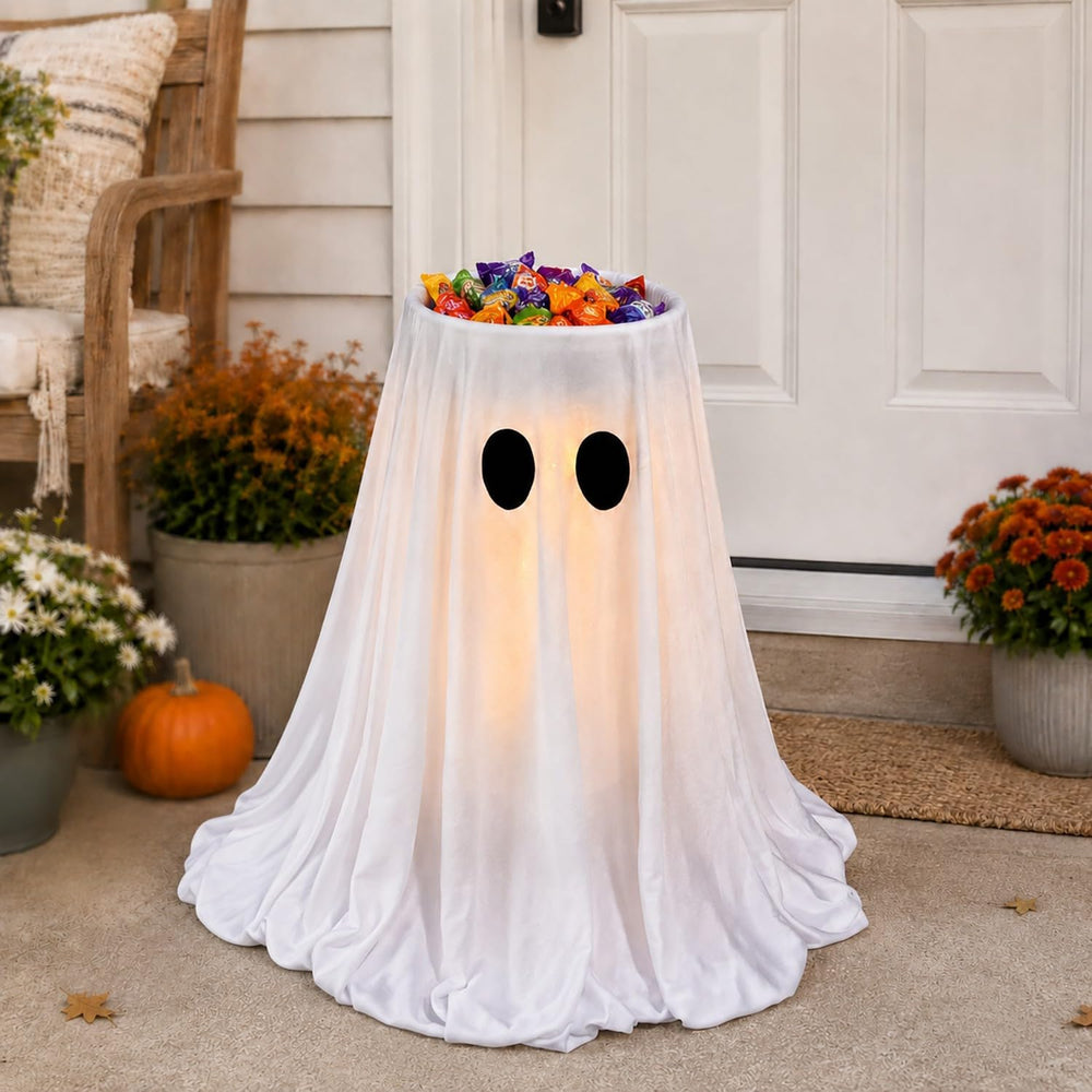 Lighted Halloween Ghost Candy Bowl,Halloween Ghost Decor with Remote