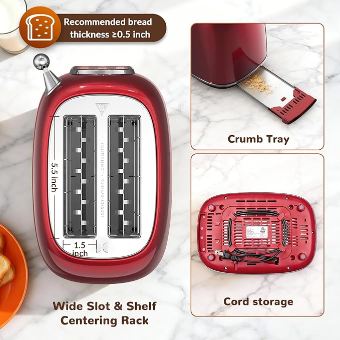 Mecity Toaster 2 Slice, Touch Screen Wide Slot Retro Toaster
