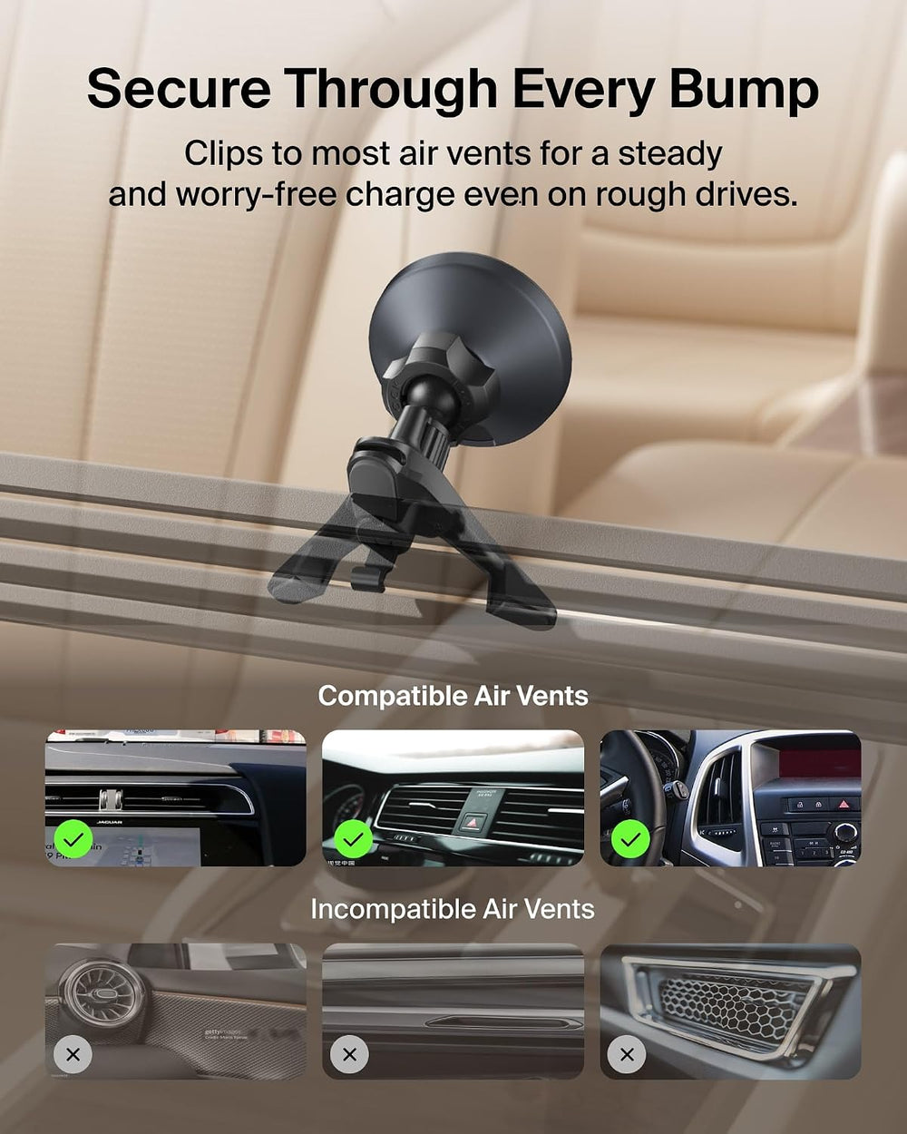 Belkin Qi2 15W Magnetic Wireless Vent Mount, Fast Charging Car Charger