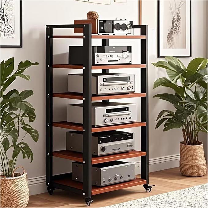 Dernoing 6 Tier Audio Rack Tower, CD Record Player Stereo Receiver AV Equipment