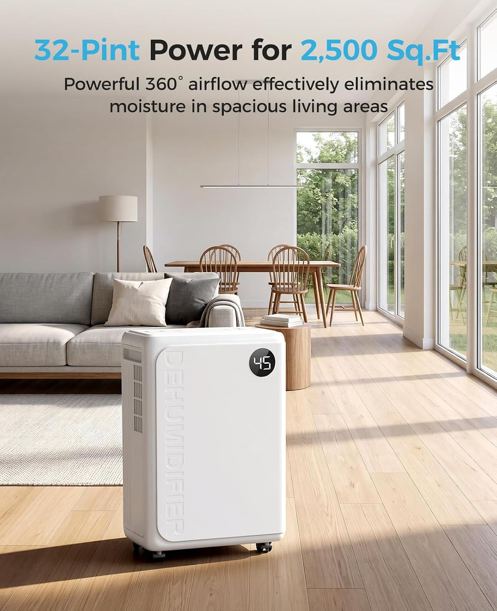 32 Pint Dehumidifier for Basement and Home, 2600 Sq Ft with Drain Hose