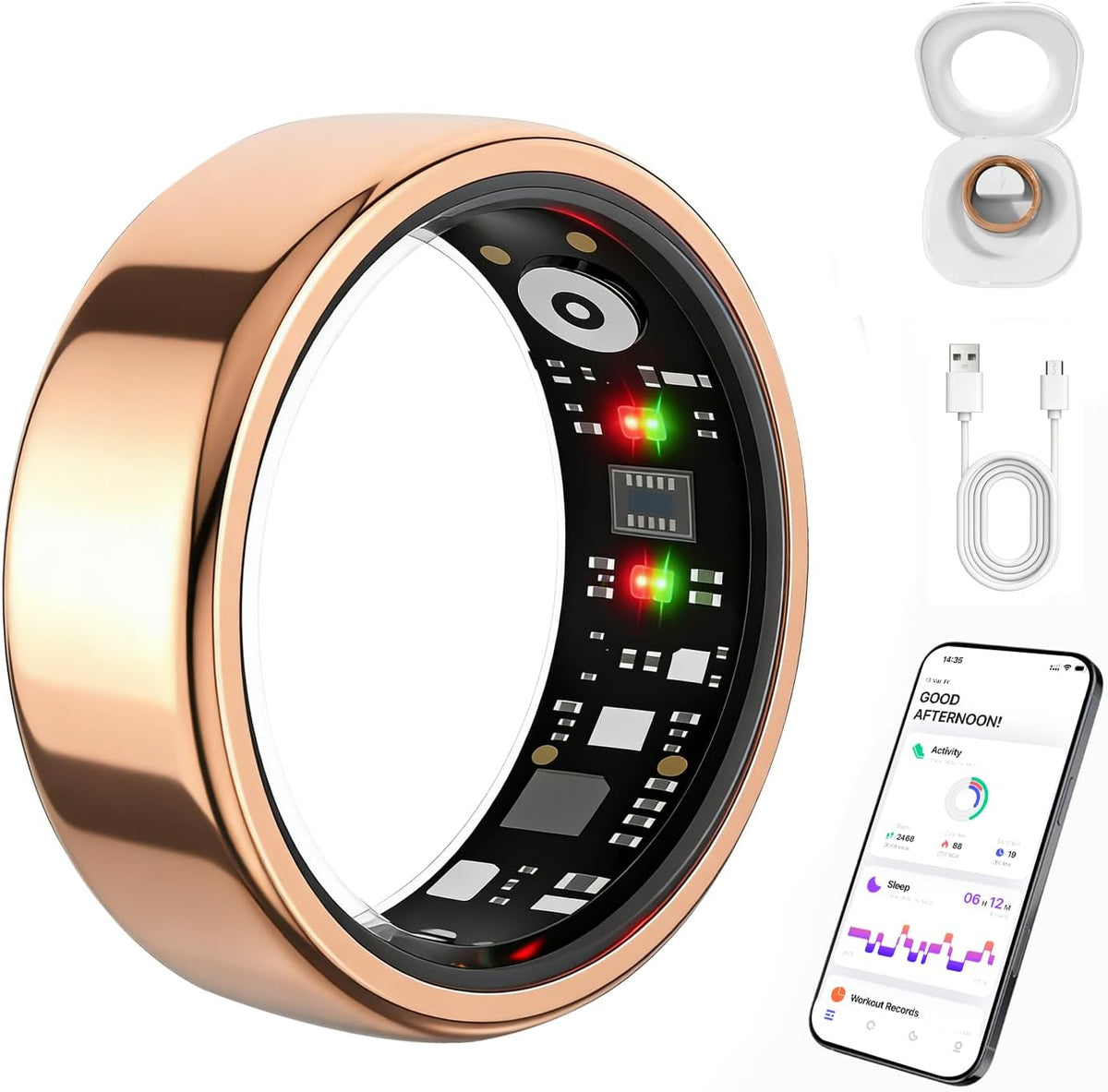 Smart Ring Health Tracker for Women Men, Fitness Ring Gen3 Rosegold,6