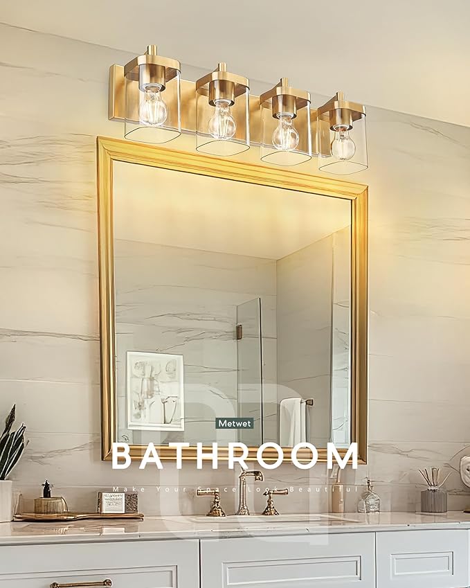 METWET Bathroom Light Fixtures, 4-Light Modern Wall Sconces