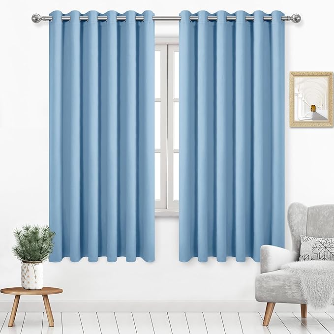 DWCN Light Blue Curtains 63 Inch Length, Room Darkening Drapes