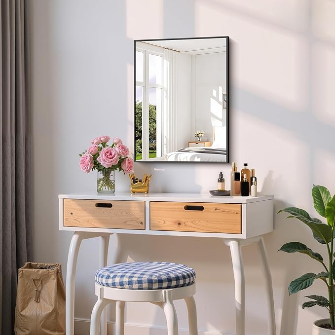Black Bathroom Mirror for Wall, 18x24 Inch Rectangle Mirror