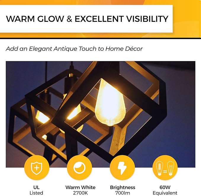 Hizashi Vintage LED Edison Bulb Dimmable, 6W Equivalent 60W, 2700k Warm White (12 Pack)