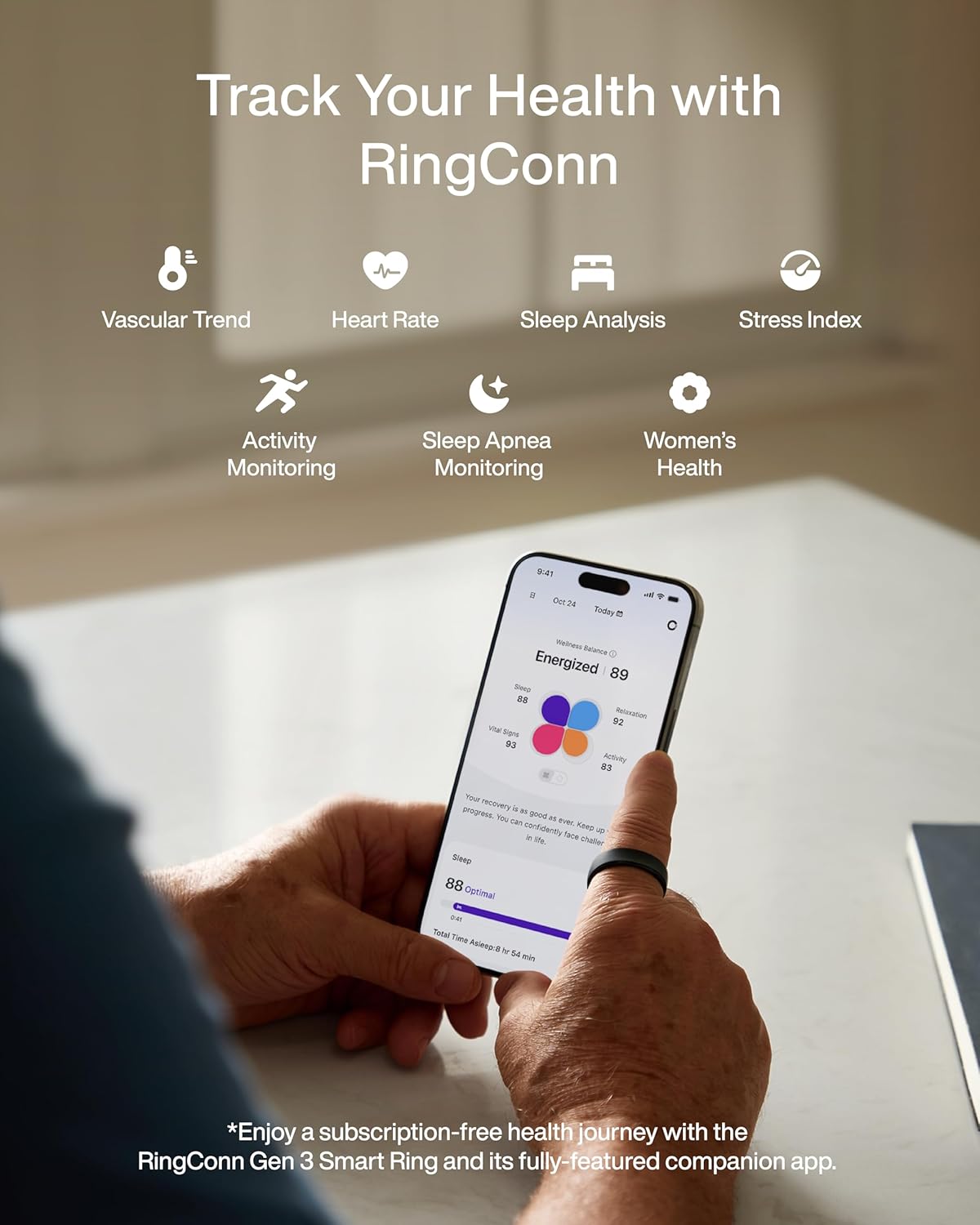 RingConn Gen 3 Smart Ring - Vascular Trends(Size 9, Future Silver)