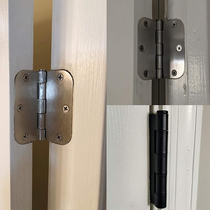 42 Pack Rounded Door Hinges Brushed Nickel 3.5 Inch Interior 5/8" 3-1/2" Flat