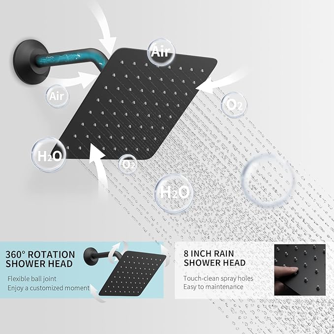 KATAIS Matte Black Shower System Digital Tempreature Display Thermostatic