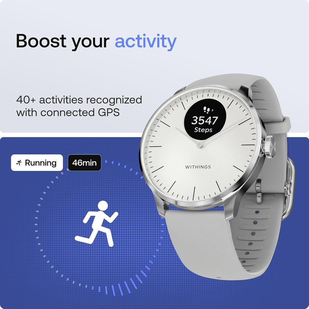 withings scanwatch light - hybrid smartwatch, 24/7 heart showing dimensions