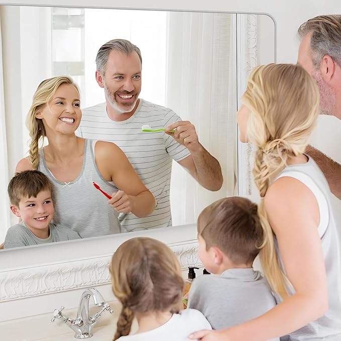 48x36 Inch Silver Bathroom Mirror, Large Rectangular Vanity Mirror, Metal