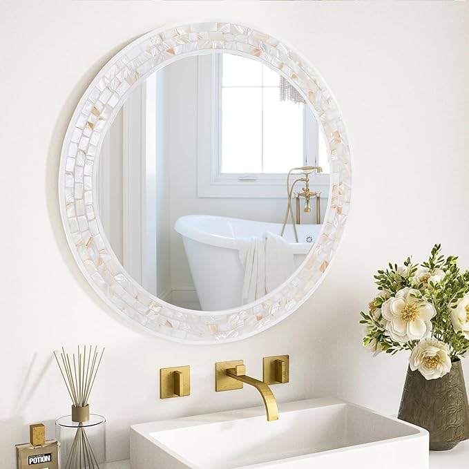 Tanmicoshomy Round Wall Mirror 24 Inch, Circle Mosaic Mirror