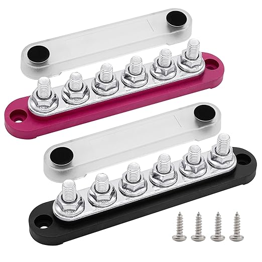 6 x M8 Studs Power Distribution Block Bus Bar 12V, Ampper 5.9" HD 200A Marine