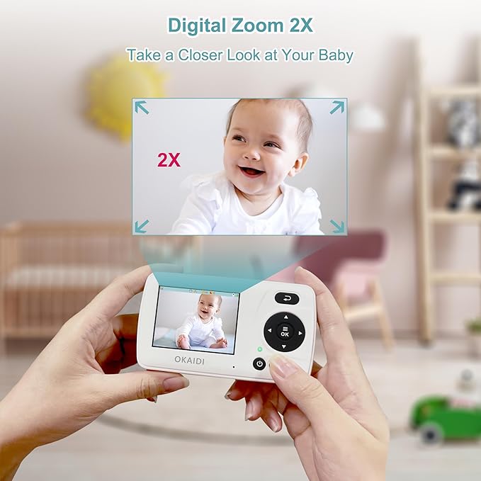 OKAIDI Video Baby Monitor with 2 Cameras, 2.4'' Portable Travel Screen