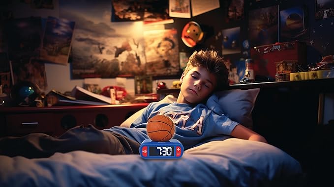 LEXiBOOK - Basketball - Basketball Nightlight Alarm Clock, Sounds and Melodies