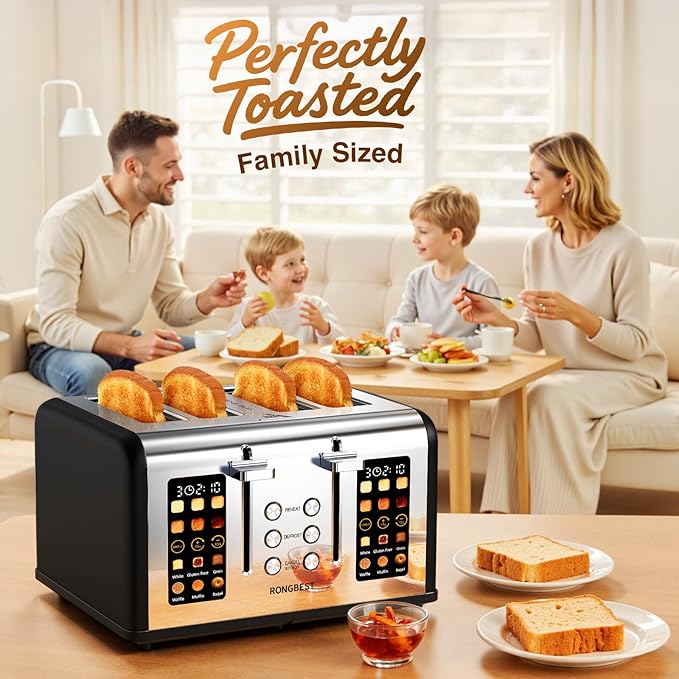 4 Slice Touch Screen Toaster, Easy-to-Use Digital Stainless Steel Toaster