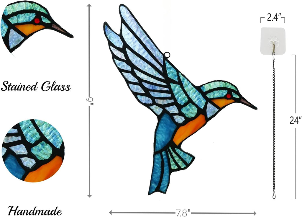Stained Glass Hummingbird Suncatcher,Unique Handmade Window Hanging Ornament - Perfect Housewarming,Birthday, Christmas & Thanksgiving Gift for Bird Lovers and Mom (Hummingbird A)