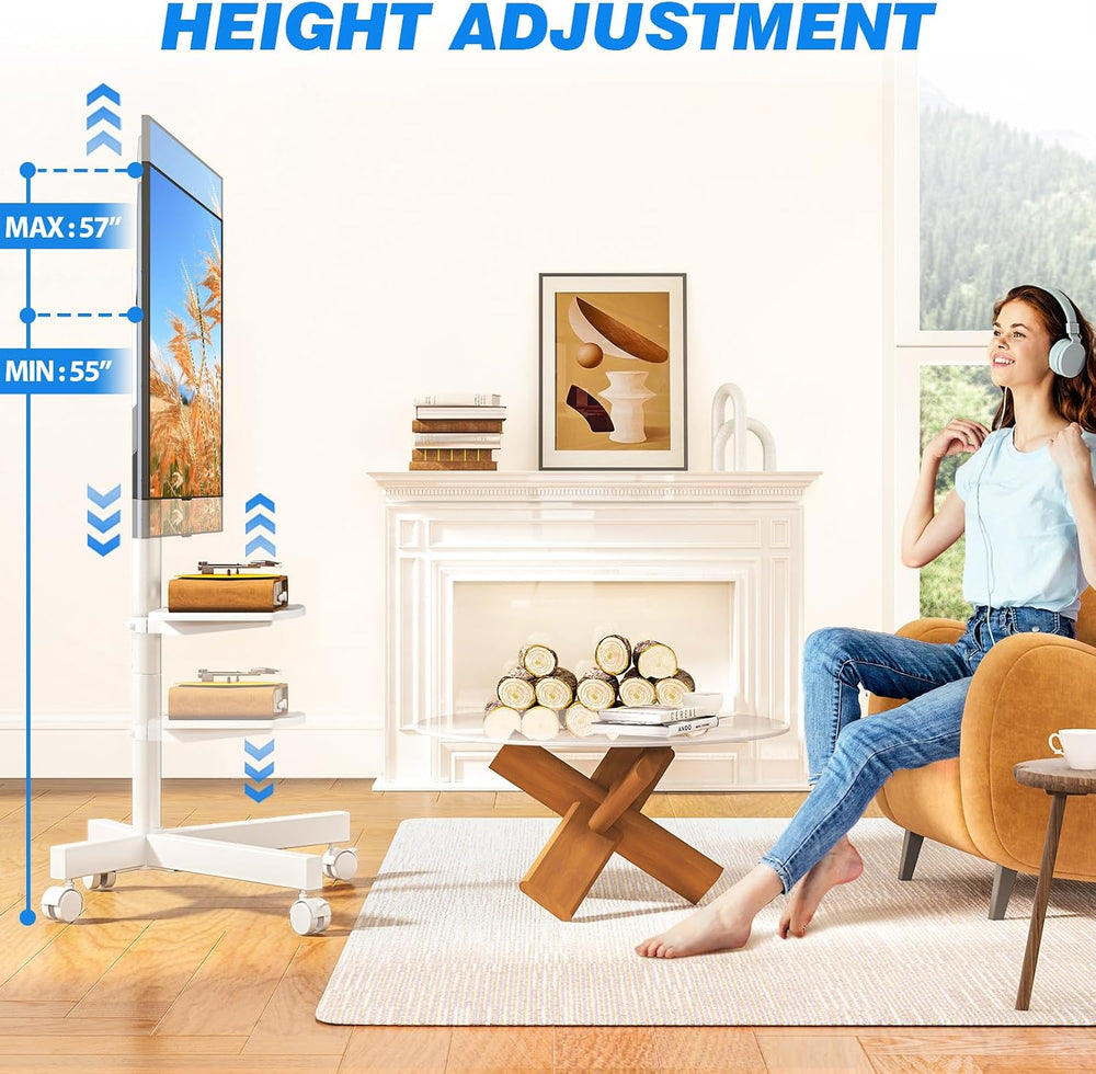 Rfiver Mobile TV Stand for 23-65 Inch Flat/Curved TVs up to 88 lbs White