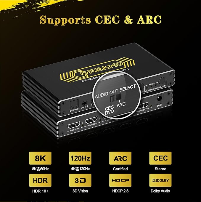 CORSAHD 4K@120Hz HDMI 2.1 Switch 4 in 1 Out