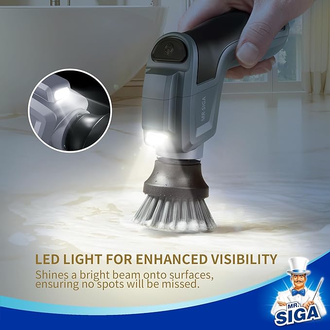 MR.SIGA Electric Spin Scrubber for Kitchen and Bathroom Cleaning, Waterproof